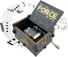 Starwars, Carillon a Manovella in Legno Con Scritta "Starwars", Mini Decorazioni