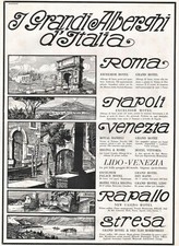 PUBBLICITA' 1924 GRANDI ALBERGHI D'ITALIA VENEZIA STRESA NAPOLI RAPALLO SORGIANI