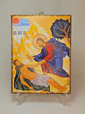 Icona Gesù Buon Samaritano Legno Dipinto a Mano 21x16cm Arte Sacra Appesa