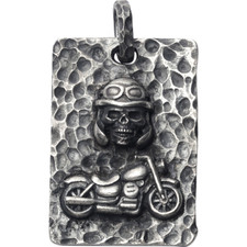 Ciondolo in argento sterling 925 fatto a mano punk gotico Ghost Rider etichetta teschio moto