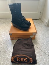 Stivali Tod’s gommini con zeppa tronchetti lacci stringati anfibi neri 38