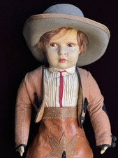 Rara bambola vintage spagnola TAF Talleres Arte Fuste stile cowboy/Gaucho Lenci in feltro