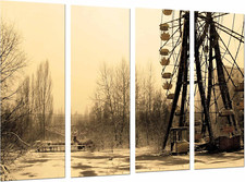 Quadro Su Legno, Paesaggio Dell'Annata, Ruota Panoramica, Parco Di Divertimenti 