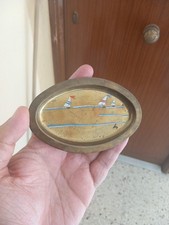 Dipinto A Mano Su Ottone No Argento Modernariato Anni 70 Firmato Top + Omaggio