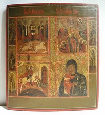 Quadripartita Vecchia Icona Russa XIX secolo  Russian Icon 12 Holydays