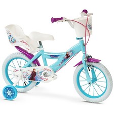 Bicicletta Ruota 14 Pollici da Bambina Azzurra Frozen Bici con Rotelle E Cestino