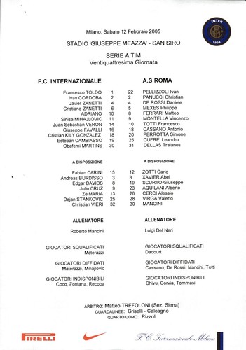 Distinta gara inter roma - inter-roma, serie