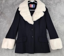 Cappotto vintage Lilli Ann donna medio nero lana pelliccia collo polsini mod anni 60