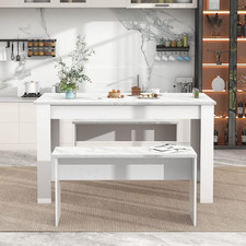 Tavolo da Pranzo con 2 Panche Set Tavolo da Pranzo per Cucina, Sala da Pranzo (Bianco)