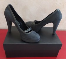 Décolleté con Plateau COLEF Camoscio Grigio e Cuoio Tg. 36 -MADE IN ITALY- NUOVO