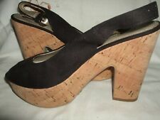 SANDALO PLATFORM ECO PELLE ZEPPA SUGHERO ZOCCOLO LEGNO 39 TACCO 10 CM NERO 