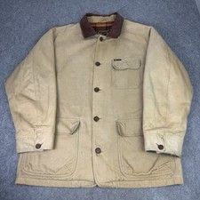 Giacca vintage Marlboro Classics uomo XXL beige lavoro cappotto fienile foderato collo pelle