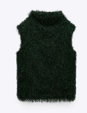 ZARA TOP GILET DONNA T-SHIRT SENZA MANICHE VERDE BOSCO NUOVO TG M