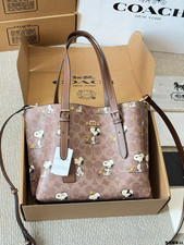 NWT COACH x PEANUTS Mollie Tote Bag 25 in Signature Coated Canvas Snoopy Outlet