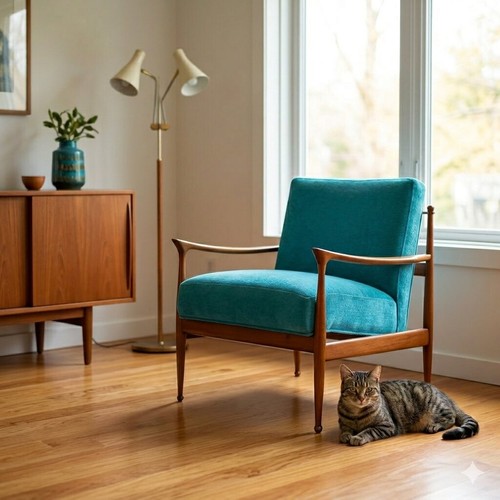 Poltrona vintage teak tessuto - vintage,