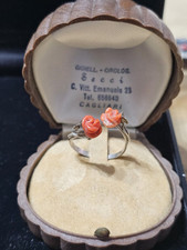 Anello Vintage In Argento 800 E Pietre Di Corallo Della Sardegna