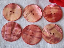 Lotto 6 Enormi Bottoni Vintage In Madreperla Rosa 3,1 Cm XXL Rif 614