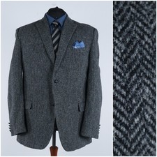 Giacca uomo spina di pesce Harris tweed 50L taglia UK grigio lana cappotto sportivo blazer