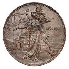 ITALIA Vittorio Emanuele III 10 Centesimi 1911 Cinquantenario