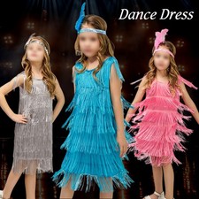 Girls Latin Dance Dress Fashion Tassel Tango Dress Stage Performance Costume.