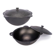 Kazan Pentola in Ghisa con Coperchio, Adatto per Utschak, Cucina da Esterno Kazan