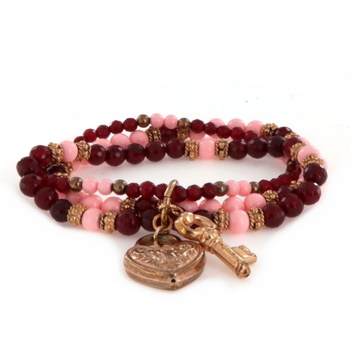 Bracciale cuore chiave corallo - bracciale,