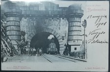 1905 - Bardonecchia - Traforo del Frejus con treno in primo piano
