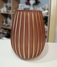 Vaso In Vetro Rigato  Colore Rosa Antico  E Oro