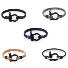 Bracciale Acciaio Uomo con Cordino Chiusura Moschettone Vite da Braccialetto 