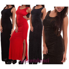 Vestito donna abito lungo sera spacco lurex schiena nuda party nuovo CJ-1864