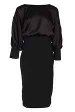 Elegante abito nero con top in seta taglia 2, 4, 6, 8, 10 US alla moda NUOVO