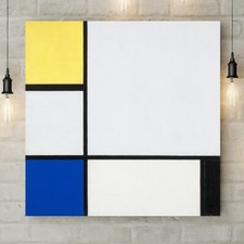 Composizione - Giallo, Blu, Nero e Azzurro - Stampa arte da parete arrotolata su tela