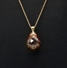 Ciondolo quarzo citrino a goccia e catenina in oro rosa massiccio 18k nuovo