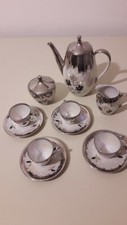 SERVIZIO 4 CAFFE' PORCELLANA BAVARIA PLACCATO ARGENTO ANNI 50
