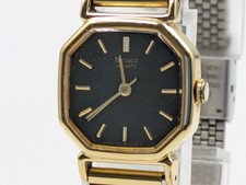 Seiko Quartz 2C21-5170 Gold Tone Black Dial Cassa Ottagonale Orologio...