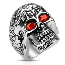 Teschio Anello Rosso Fiore