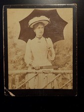 Bel Ritratto Di Donna Con Ombrello E Ventaglio, Foto Albumina Fine 800 (L1034)