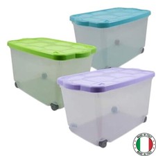 TRIS CONTENITORI BOX STORAGE BAULE CM 60X40X36 H CON COPERCHIO DOPPIO RUOTE