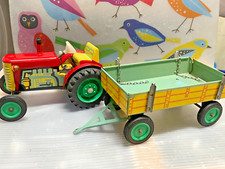 KDN trattore con rimorchio vintage, in metallo, anni 70 giocattolo in latta