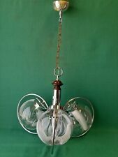 LAMPADARIO ANNI '70 VINTAGE SPACE AGE METALLO CROMATO E VETRO A 3 LUCI. BD38