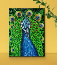 Quadro XXL pavone dipinto a mano 60/80 cm, quadro animale, arte originale tela 