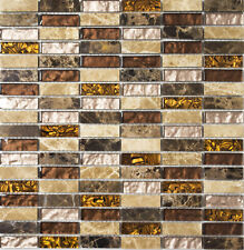 Mosaico IN Vetro Pietra Naturale Bacchette Beige / Braun Parete Bagno Sauna