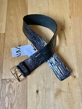 Cintura Zara in vera pelle effetto crock nera con fibbia rettangolare 30”/80 cm BE14