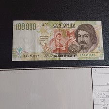 Vecchia Banconota Italiana Da Collezione 100 000 Lire SerieC Caravaggio Lotto Z4