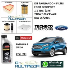 KIT TAGLIANDO 4 FILTRI E OLIO ORIGINALE 5W30 FORD ECOSPORT 1.5 TDCI 74KW 100 CV