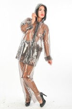 Tuta Impermeabile Unisex In PVC Due Pezzi Nera Trasparente