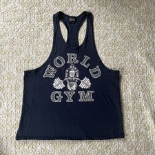 Vintage Copri pompa canotta Gorilla 1991 WORLD GYM blu e bianco made in USA grande