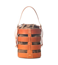 Borsa a secchiello Polo Ralph Lauren pelle cognac media cestino tessuto coulisse 10,5"