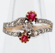 Anello vittoriano oro rosa 18k diamante taglio antico e pietra rossa (circa 1880