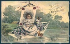 Animali Jack Russell cane ragazza fiori rilievo serie 655 cartolina TW1059